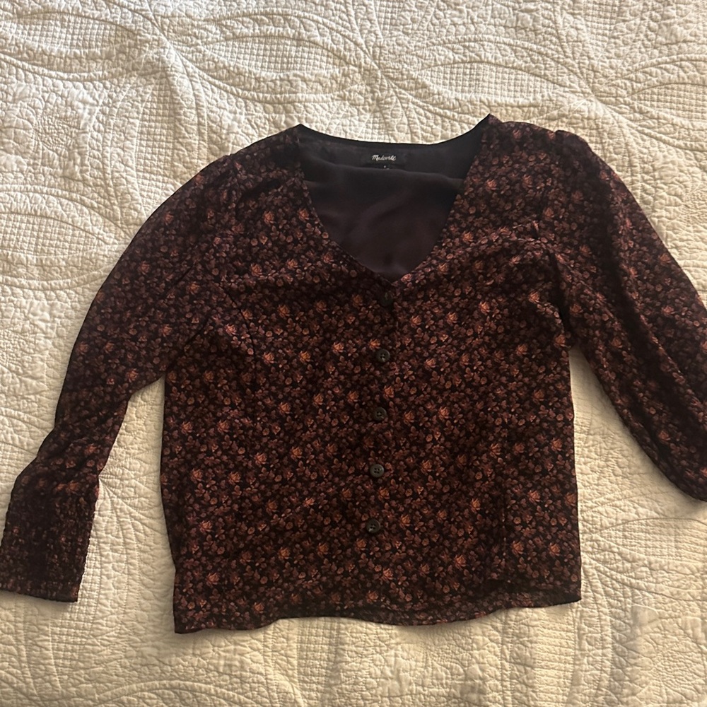 Madewell Black and Pink Floral Blouse